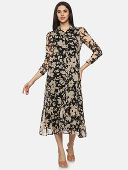 IS.U - Women Black Floral Midi Dress