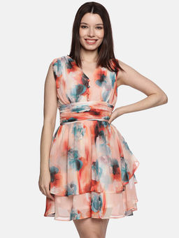 IS.U - Women Peach Floral Mini Dress