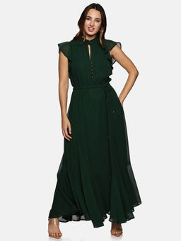 IS.U - Women Green Solid Maxi Dress
