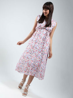 Sera - Women Pink Floral Midi Dress