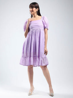 Sera - Women Purple Solid Knee Length Dress