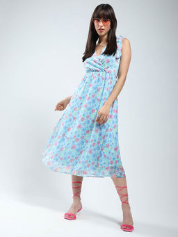 Sera - Women Blue Floral Midi Dress