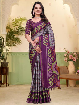 Odette - Multi Colour Cotton Blend Printed Saree with Unstitched Blouse