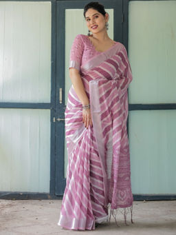 Odette - Dusty Pink Cotton Linen Printed Saree with Unstitched Blouse