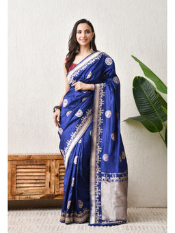 THE WEAVERS SHOP BY RAAVI - Royal Blue Silk Handloom Saree with Unstitched Blouse