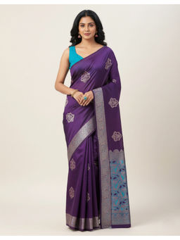 THE WEAVERS SHOP BY RAAVI - Art Silk Banarasi Purple Saree with Unstitched Blouse