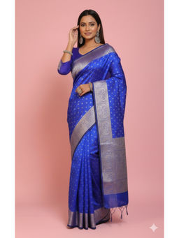 THE WEAVERS SHOP BY RAAVI - Art Silk Banarasi Blue Saree with Unstitched Blouse