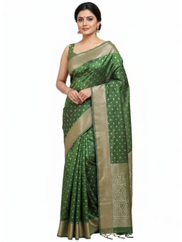 THE WEAVERS SHOP BY RAAVI - Art Silk Banarasi Green Saree with Unstitched Blouse