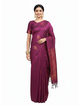 THE WEAVERS SHOP BY RAAVI - Art Silk Banarasi Wine Saree with Unstitched Blouse
