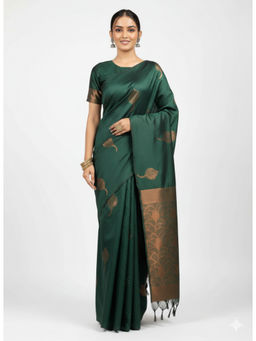 THE WEAVERS SHOP BY RAAVI - Art Silk Banarasi Green Saree with Unstitched Blouse