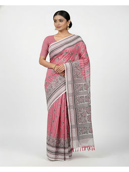 THE WEAVERS SHOP BY RAAVI - Cotton Silk Pink Saree with Unstitched Blouse