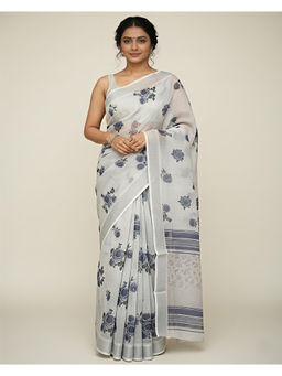 THE WEAVERS SHOP BY RAAVI - Cotton Silk White Saree with Unstitched Blouse