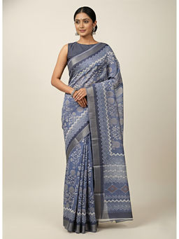 THE WEAVERS SHOP BY RAAVI - Cotton Silk Blue Saree with Unstitched Blouse