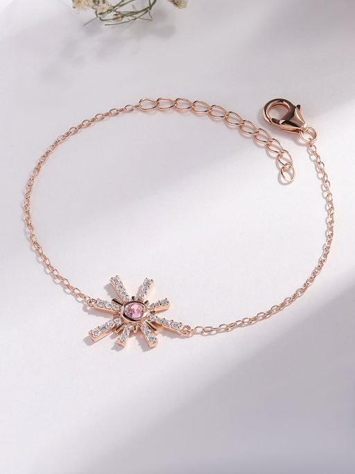 Ornate Jewels 925 Silver 18K Rose Gold Pink American Diamond Bracelet for Women & Girls
