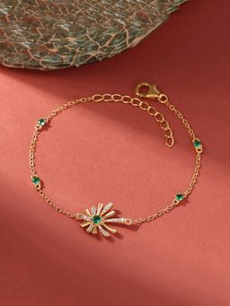 Ornate Jewels - 925 Silver 18K Gold Plated Green Emerald Sparkle Bracelet for Women & Girls
