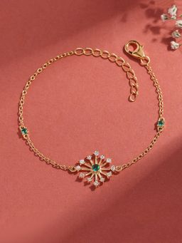 Ornate Jewels - 925 Silver 18K Gold Plated Green Emerald Sparkle Bracelet for Women & Girls
