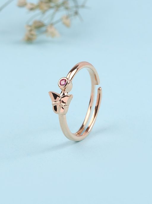 Ornate Jewels 925 Silver 18K Rose Gold Plated Red Ruby Adjustable Ring for Women & Girls