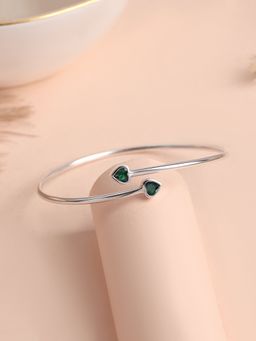 Ornate Jewels - 925 Silver Rhodium Plating Heart Green Emerald Cuff Bangle for Women & Girls