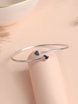 Ornate Jewels - 925 Silver Rhodium Plating Heart Purple Amethyst Cuff Bangle for Women & Girls