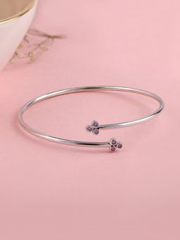 Ornate Jewels - 925 Silver Rhodium Plating Purple Amethyst Cuff Flexible Bangle for Women & Girls