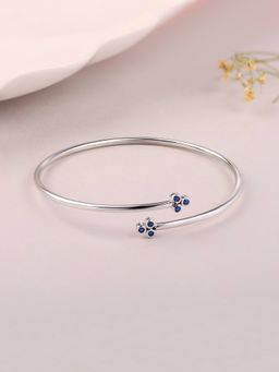 Ornate Jewels - 925 Silver Rhodium Plating Blue Sapphire Cuff Flexible Bangle for Women & Girls