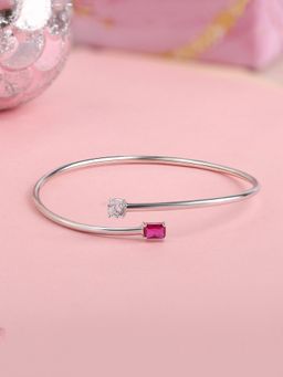 Ornate Jewels - 925 Silver Rhodium Plating Red Ruby Toi ET Moi Flexibel Bangle for Women & Girls