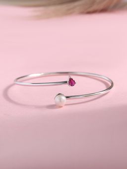 Ornate Jewels - 925 Silver Rhodium Plating Red Ruby Toi ET Moi Flexibel Bangle for Women & Girls