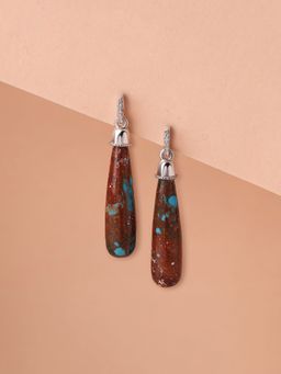 Ornate Jewels - 925 Silver Rhodium Plated Drop Natural Brown Turquoise Drop Earring for Women & Girls