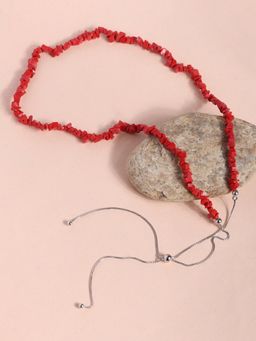 Ornate Jewels - 925 Silver Red Coral Chips Beads Adjustable Bolo Necklace for Women & Girls