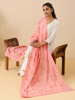 Fabindia - Pink Cotton Silk Embroidered Dupatta