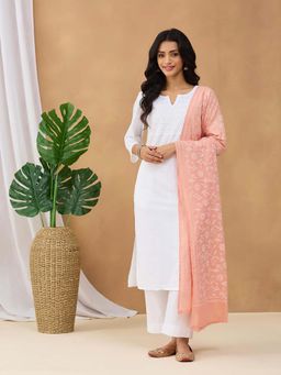 Fabindia - Peach Cotton Chikankari Dupatta