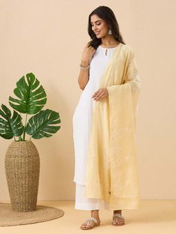 Fabindia - Yellow Cotton Silk Chikankari Dupatta