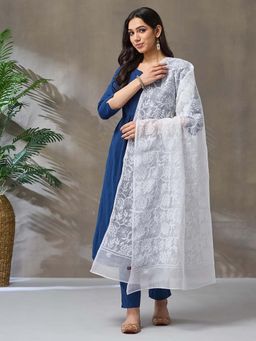Fabindia - White Cotton Silk Chikankari Dupatta