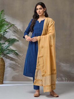 Fabindia - Mustard Cotton Silk Blend Chikankari Dupatta