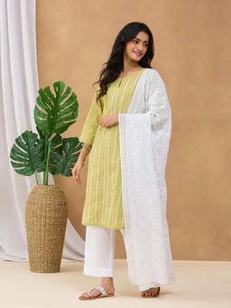 Fabindia - White Cotton Blend Chikankari Dupatta