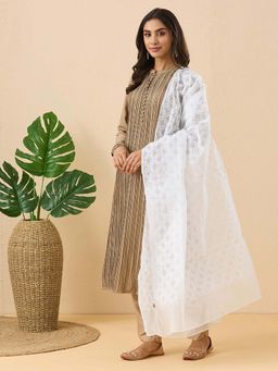 Fabindia - White Cotton Silk Chikankari Dupatta