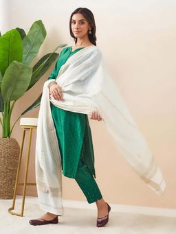 Fabindia - Natural Cotton Silk Blend Chikankari Dupatta