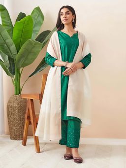 Fabindia - Natural Cotton Silk Blend Chikankari Dupatta