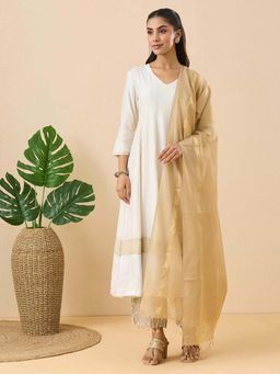 Fabindia - Gold Cotton Blend Maheshwari Dupatta