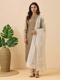 Fabindia - Silver Cotton Blend Maheshwari Dupatta