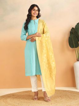 Fabindia - Yellow Cotton Silk Blend Dupatta