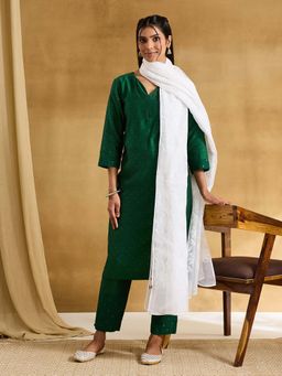 Fabindia - White Cotton Silk Blend Dupatta