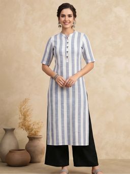 Jaipur Kurti - Women White And Blue Striped Straight Kurta