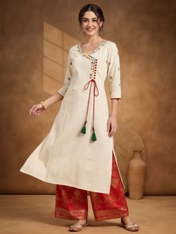 Jaipur Kurti - Off White Embroidered A Line Kurta