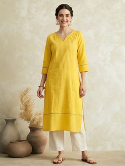 Jaipur Kurti - Woven Design Straight Pure Cotton Kurta