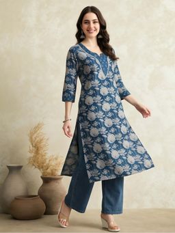 Jaipur Kurti - Floral Straight Pure Cotton Kurta