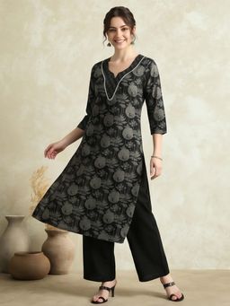 Jaipur Kurti - Floral Printed Straight Pure Cotton Kurta