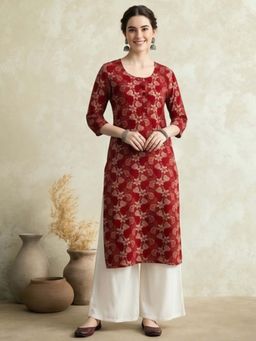 Jaipur Kurti - Floral Printed Straight Pure Cotton Kurta
