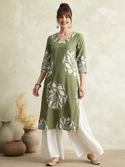 Jaipur Kurti - Floral Printed Straight Pure Cotton Kurta