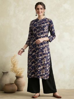 Jaipur Kurti - Printed Mandarin Neck Straight Kurta